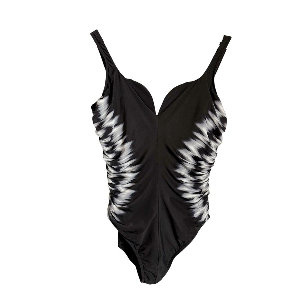 Miraclesuit Sound Wave Temptress Black White Tie Dye One Piece Swimsuit Size 16 - Picture 6 of 8